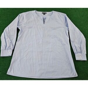 Lands End Light Blue Tunic Shirt Long Sleeve V-Neck Button Cuff Size 12